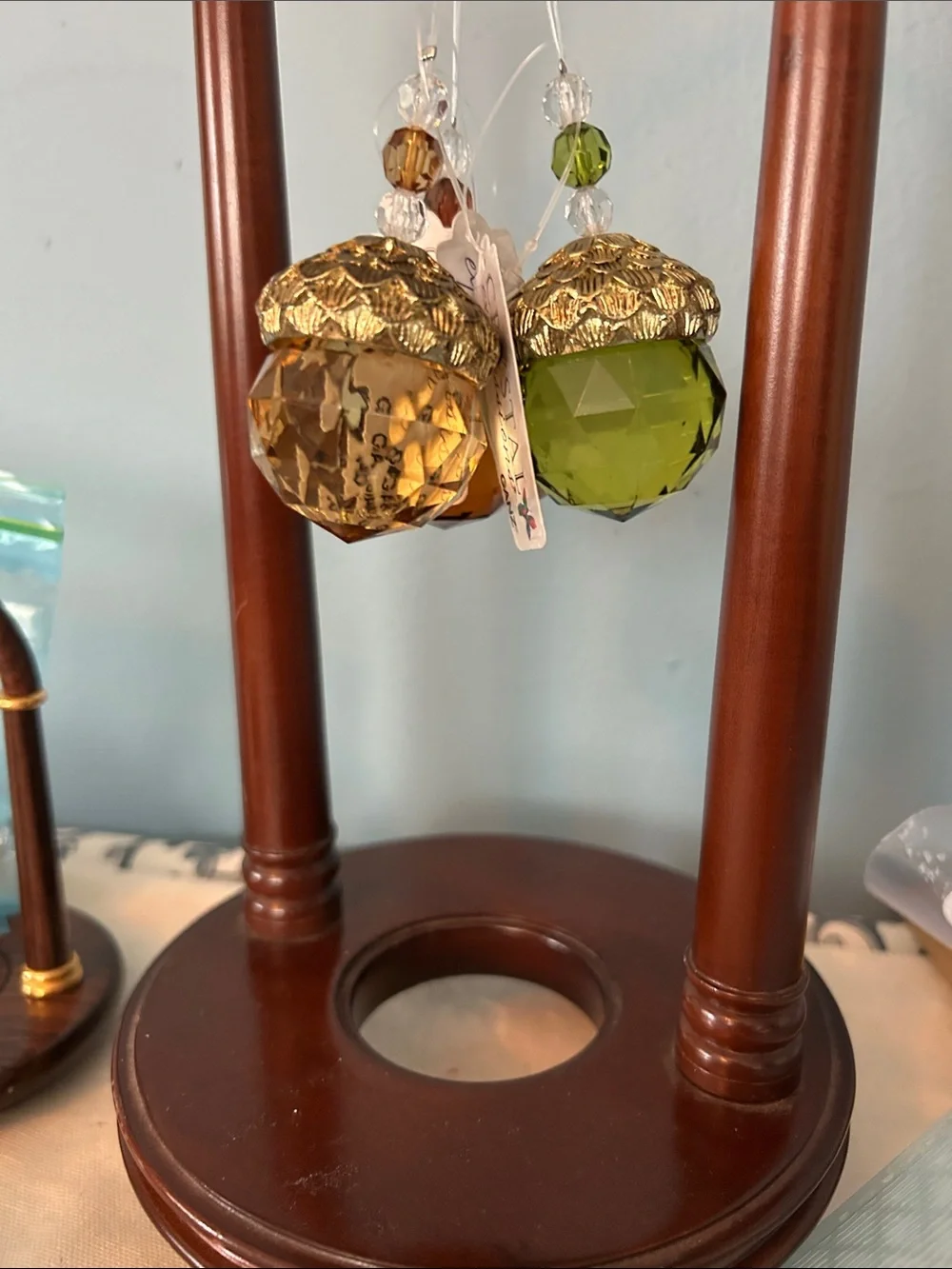 GANZ  (3) Crystal Gold Acorn Ornament Amber & Olive Brass Tops NOT Stand